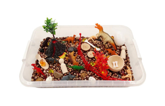 PlaySo - Sensory Play Tray - dinosaurussen - bonen - PlaySo - Playlaan