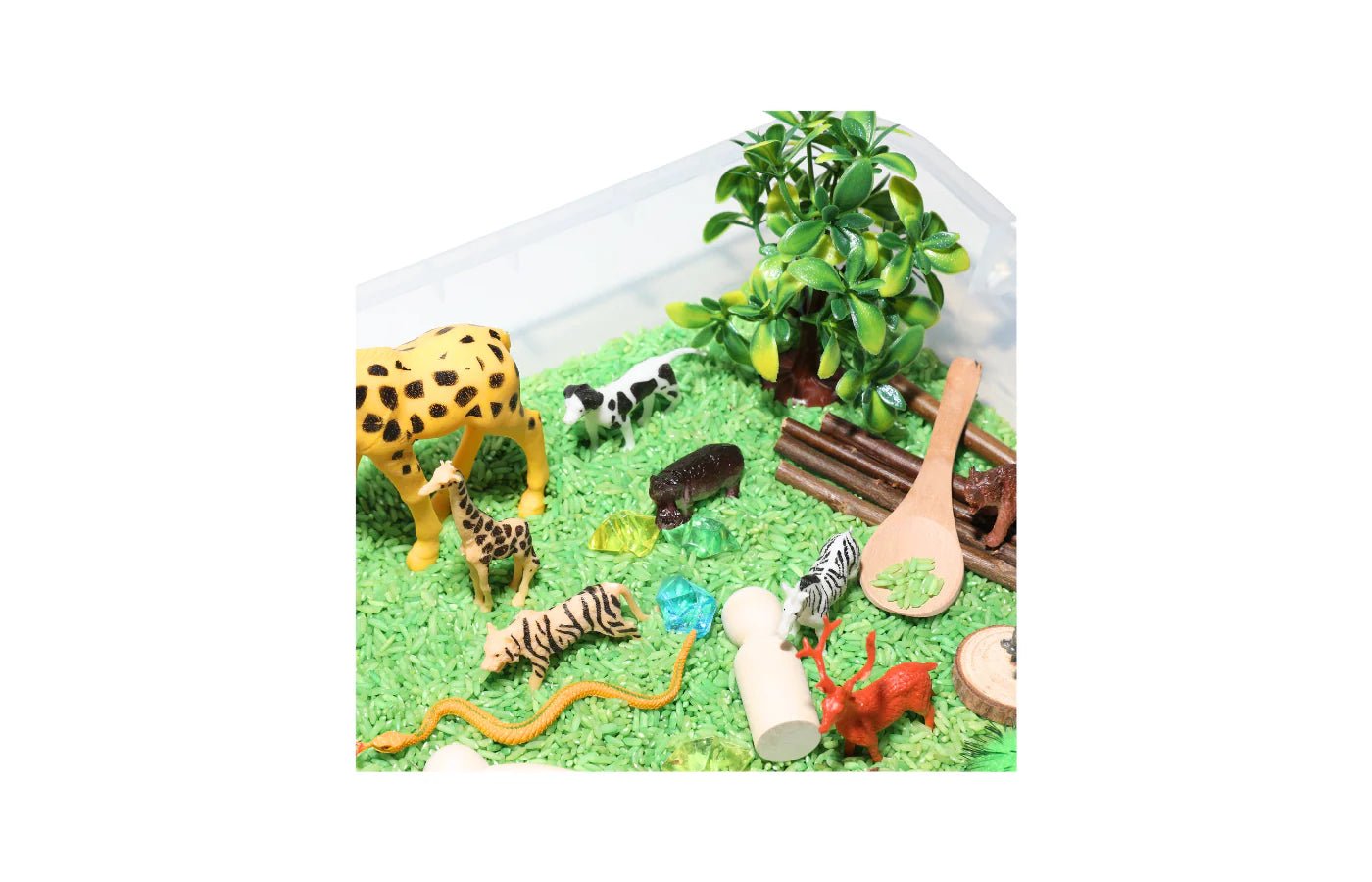 PlaySo - Sensory Play Tray - wilde dieren speelrijst - PlaySo - Playlaan