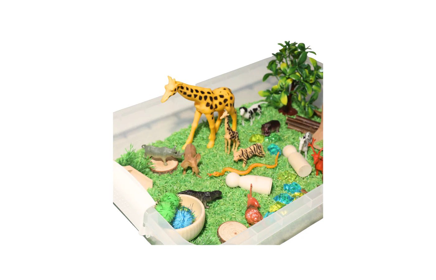 PlaySo - Sensory Play Tray - wilde dieren speelrijst - PlaySo - Playlaan
