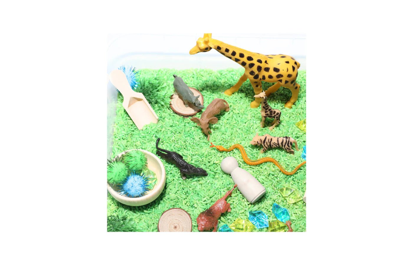 PlaySo - Sensory Play Tray - wilde dieren speelrijst - PlaySo - Playlaan