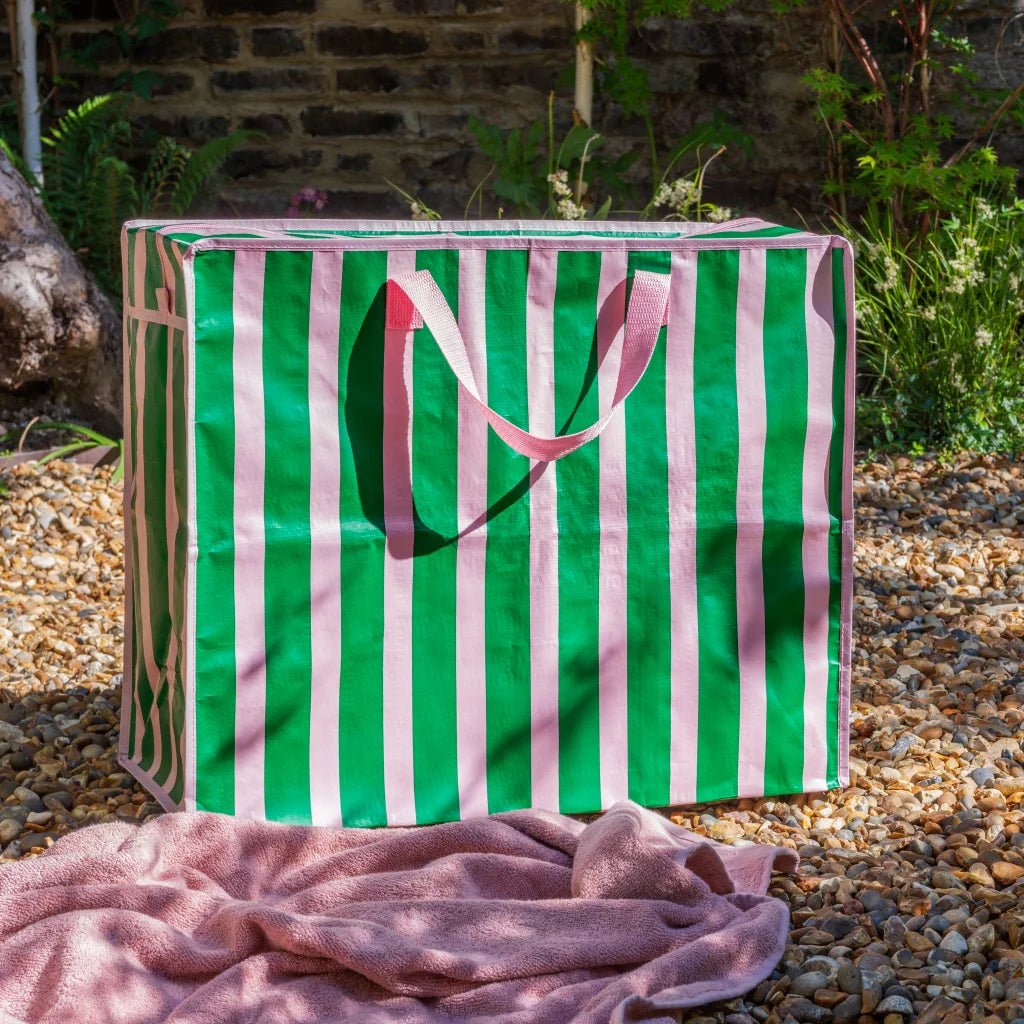 Rex London - Rex London - Jumbo opbergtas - Pink with green stripe - Playlaan