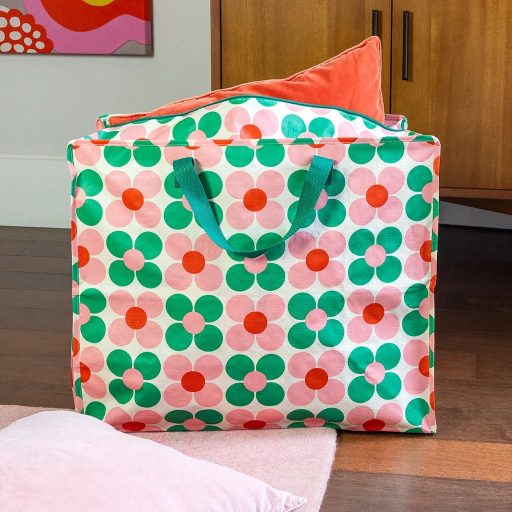 Rex London - Rex London - Jumbo storage bag - Pink and green Daisy - Playlaan