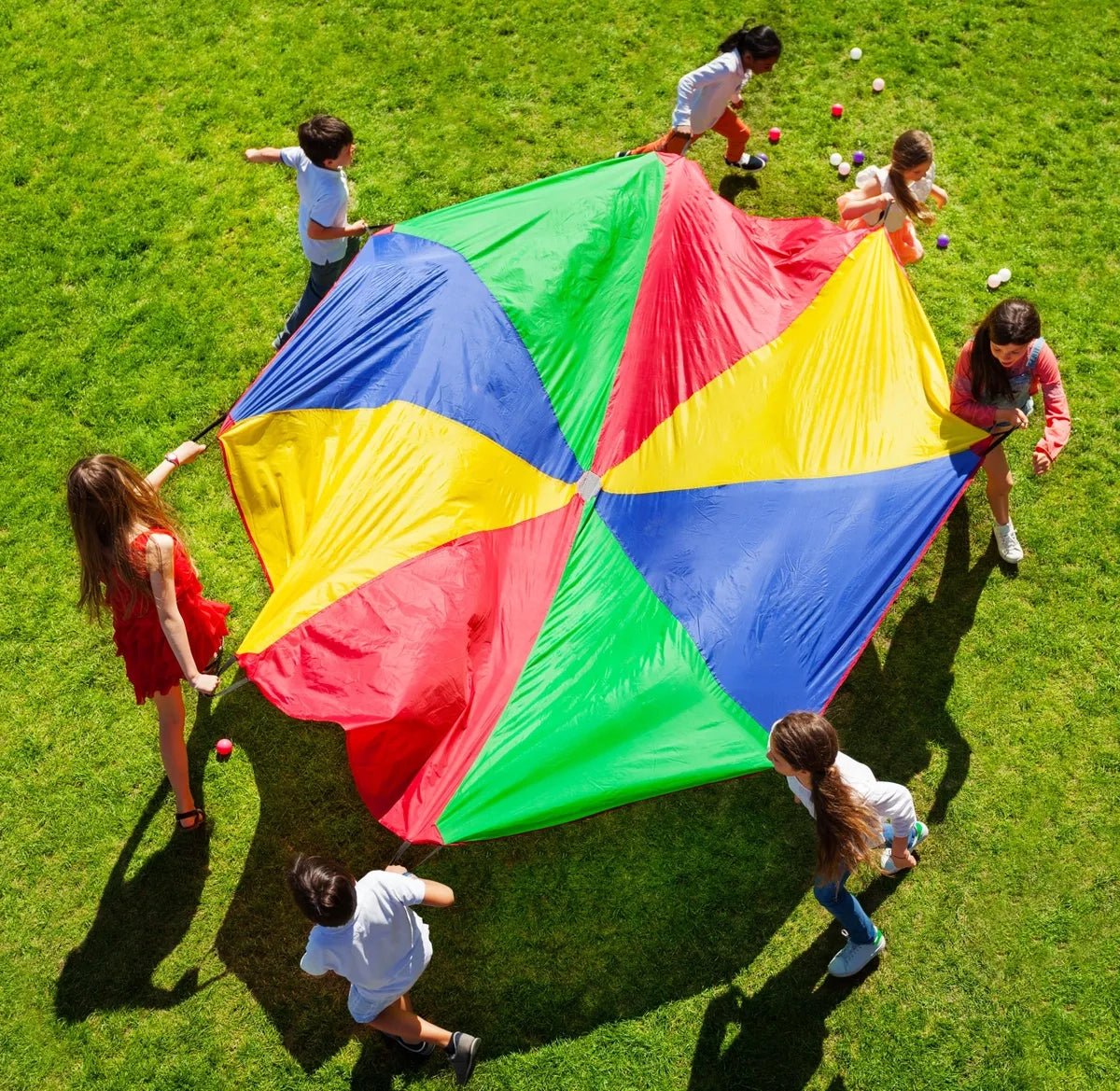 Spordas - Spordas - Groepsspel parachute met 16 handgrepen - 6m - Playlaan