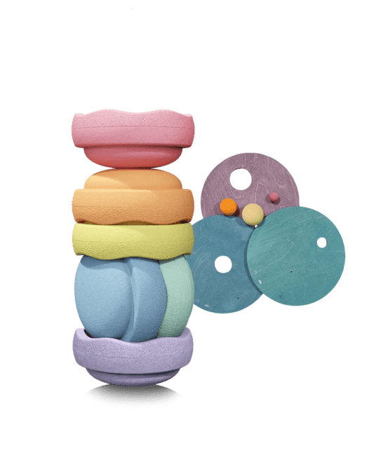 Stapelstein - Grimms x Stapelstein® Set - Rolling Discs Cool Pastel - Playlaan