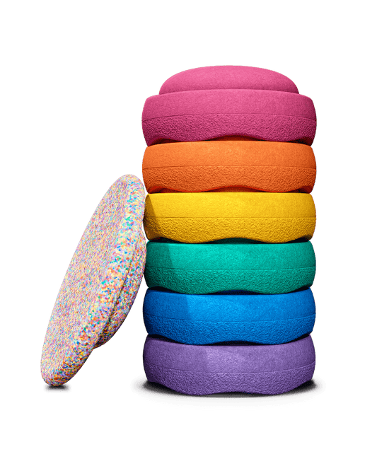Stapelstein - Stapelstein® Rainbow Pink Edition Set 6+1 Super Confetti Balanceerbord - Playlaan
