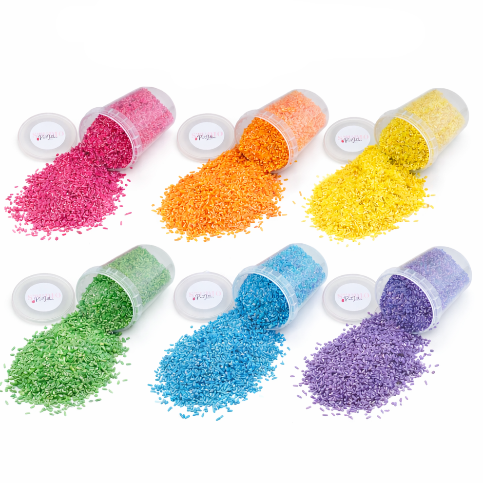 Studio Pretletter - Studio Pretletter - Speelrijst regenboog kleuren - Set van 6 potjes (3kg) - Playlaan