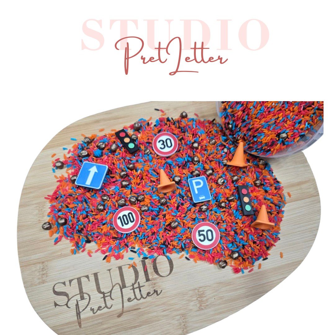 Studio Pretletter - Studio Pretletter - Speelrijst Verkeer mix met Loose Parts (600g) - Playlaan