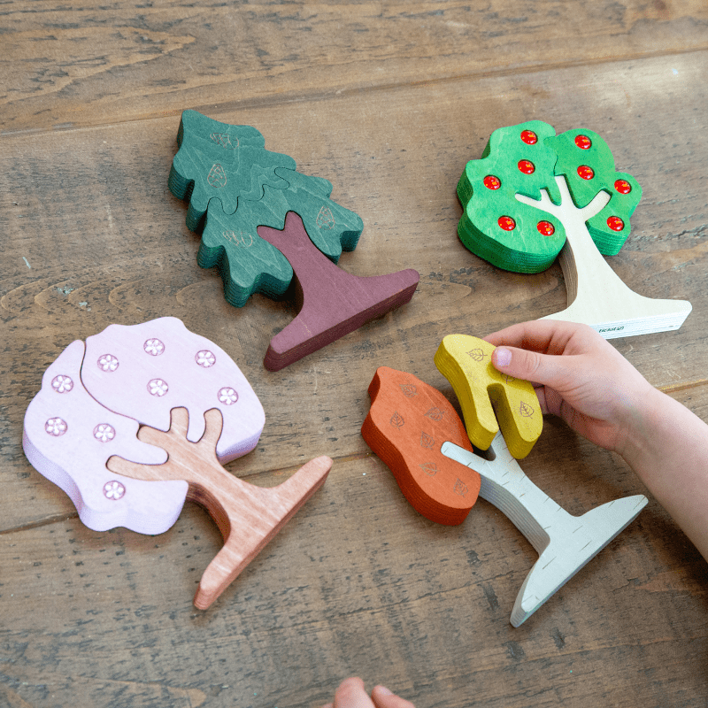 Tickit - Tickit - Houten Bomen puzzel met Edelstenen - Vier seizoenen - Playlaan
