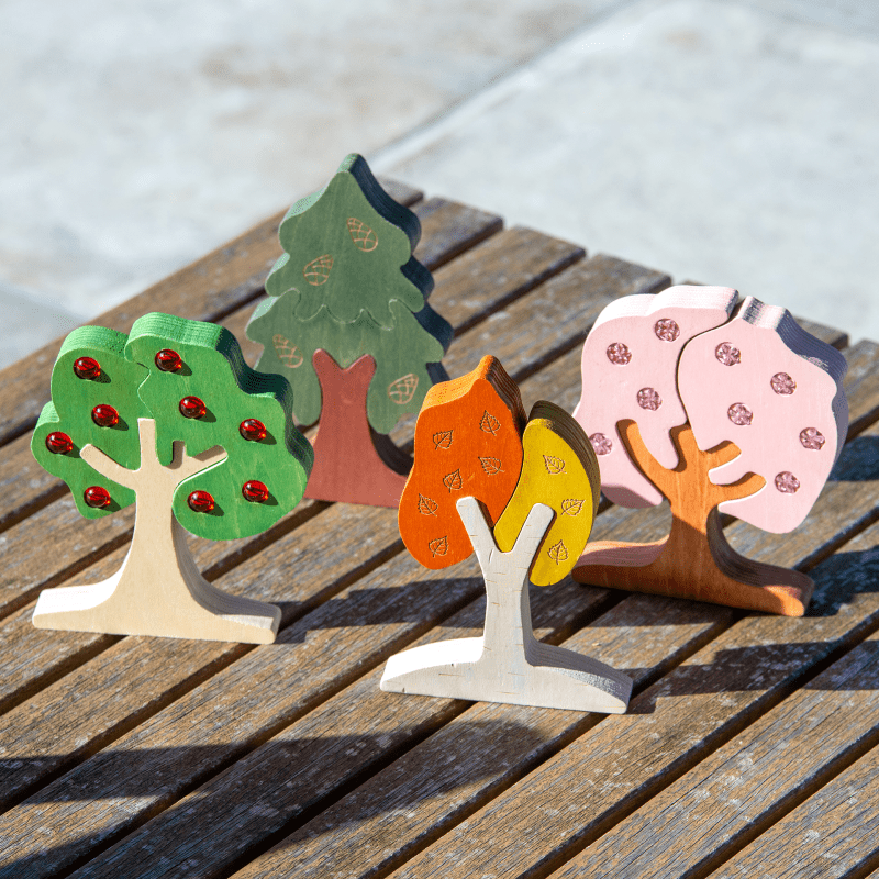 Tickit - Tickit - Houten Bomen puzzel met Edelstenen - Vier seizoenen - Playlaan