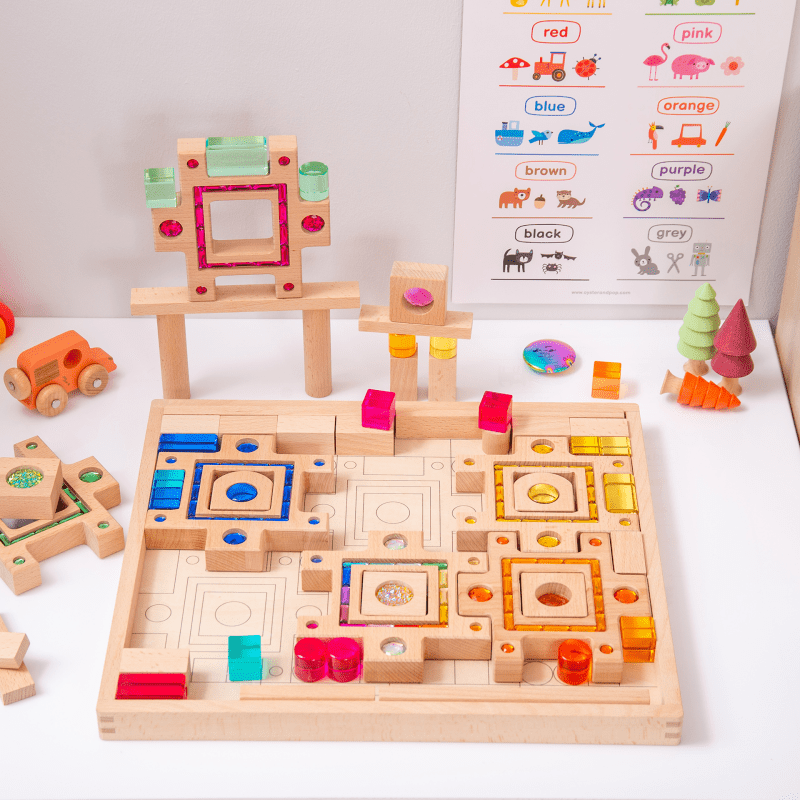 Tickit - Tickit - Houten Edelstenen Bouwblokken met Speelbak - Playlaan