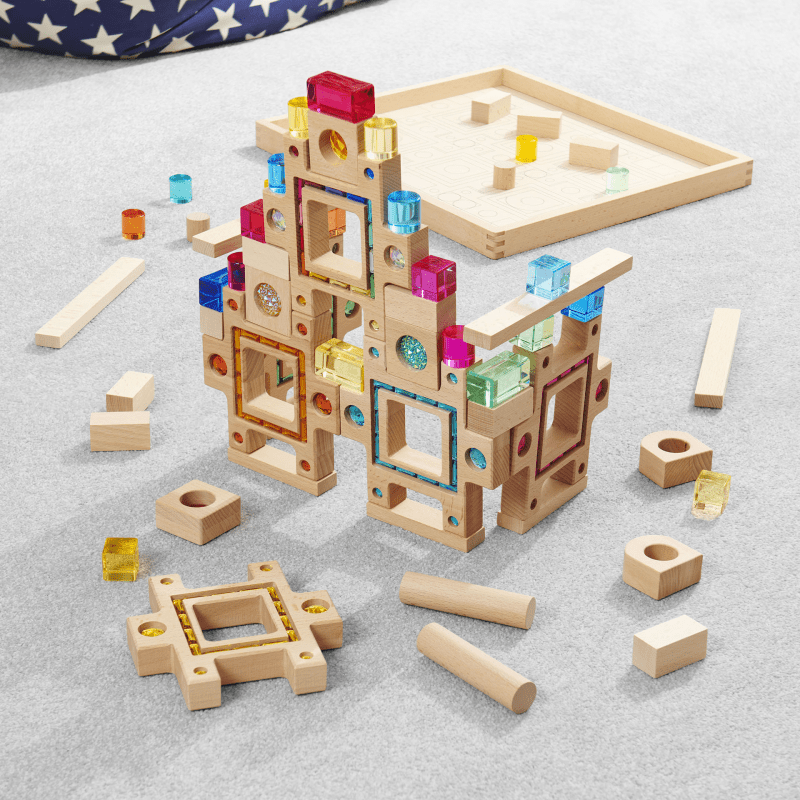 Tickit - Tickit - Houten Edelstenen Bouwblokken met Speelbak - Playlaan