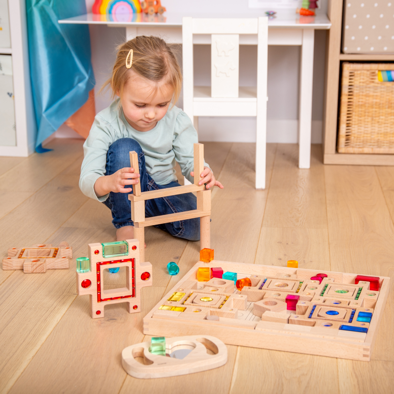 Tickit - Tickit - Houten Edelstenen Bouwblokken met Speelbak - Playlaan