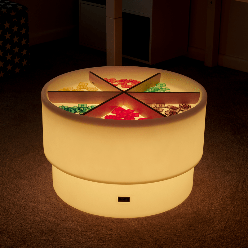 Tickit - Tickit - Sensorische ontdekkingstafel met LED - sfeerverlichting en houten scheidingswand - Playlaan