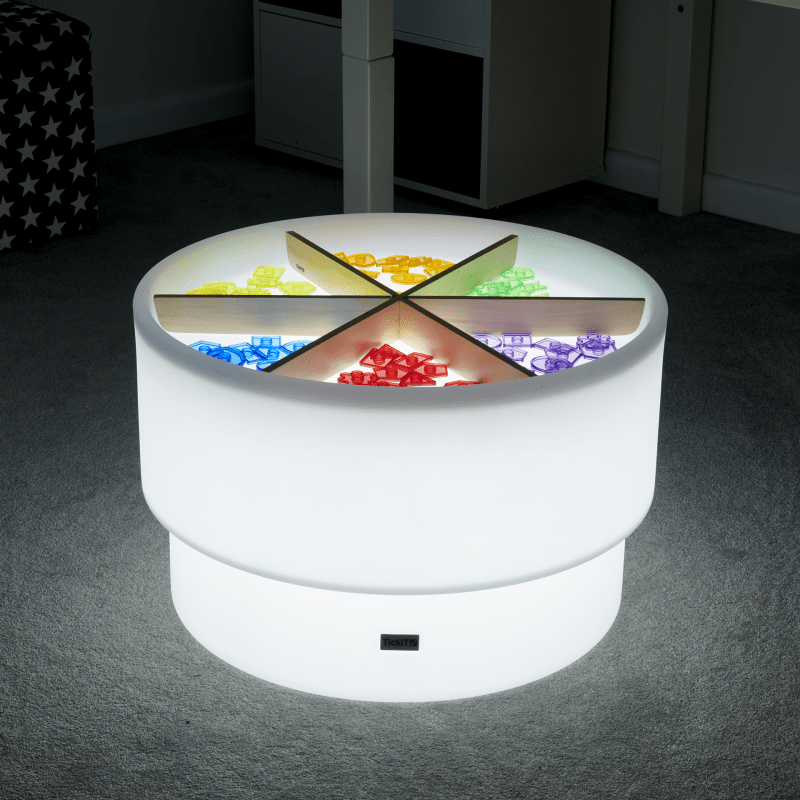 Tickit - Tickit - Sensorische ontdekkingstafel met LED - sfeerverlichting en houten scheidingswand - Playlaan