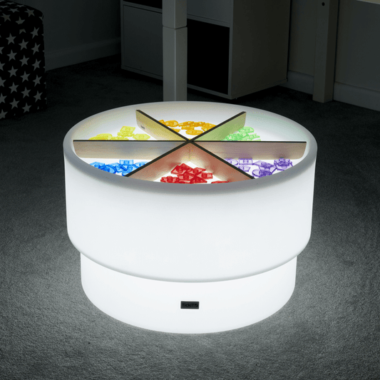 Tickit - Tickit - Sensorische ontdekkingstafel met LED - sfeerverlichting en houten scheidingswand - Playlaan