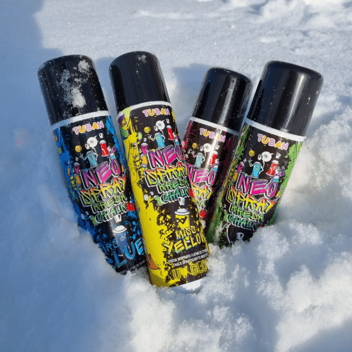 Tuban - Tuban - Krijt Spray UV Glow Neo set (4x150ml) - Roze, Geel, Groen, Blauw - Playlaan