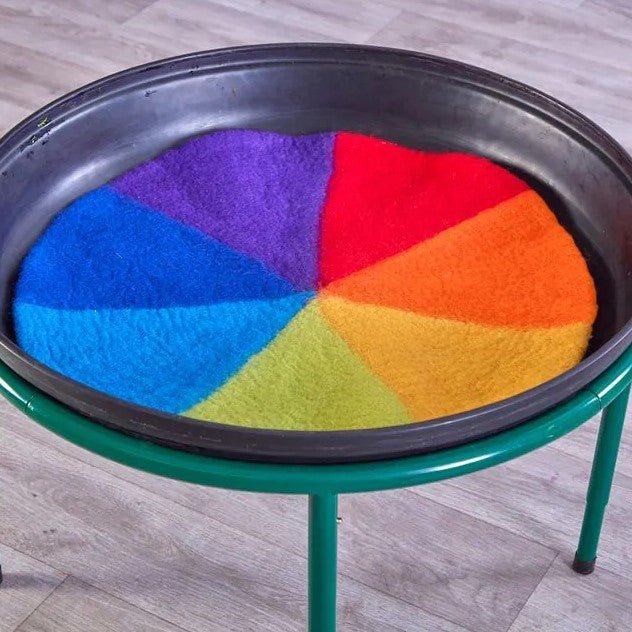 Tuff Tray - Tuff Tray Rond (69cm) Zwart + Onderstel + Wolvilt speelbakjes en ballen + Speelmat + houten pincetten 4st - Playlaan