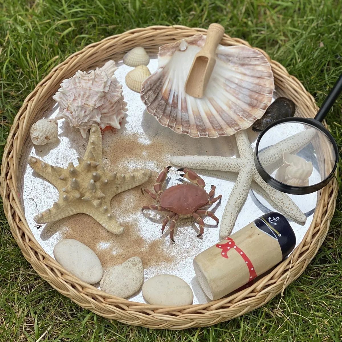 Tuff Tray - Tuff Tray - Spiegel Rond Rotan Dienblad - Wicker Wonders - dia. 30cm - Playlaan