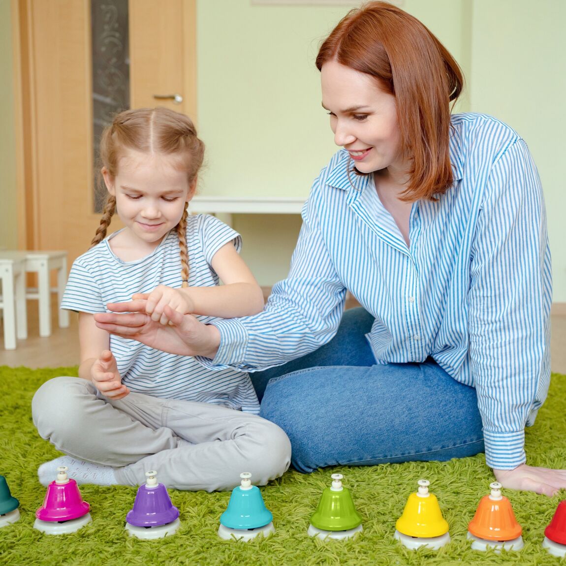 Twiddlers - Regenboog muziekbellen - Montessori set van 8 - Playlaan