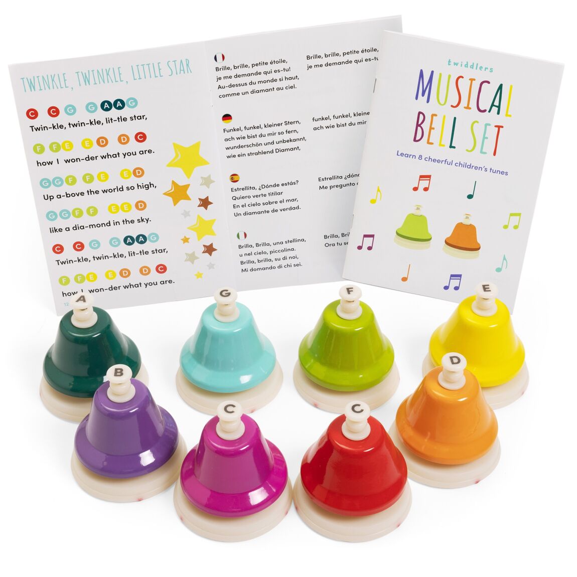 Twiddlers - Regenboog muziekbellen - Montessori set van 8 - Playlaan