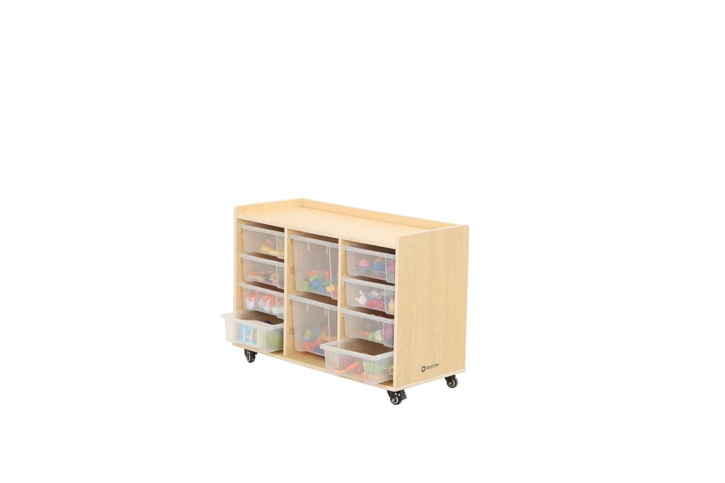 Wisdom - Opbergkast op wieltjes met 10 bakken (8 klein, 2 groot) - Playlaan