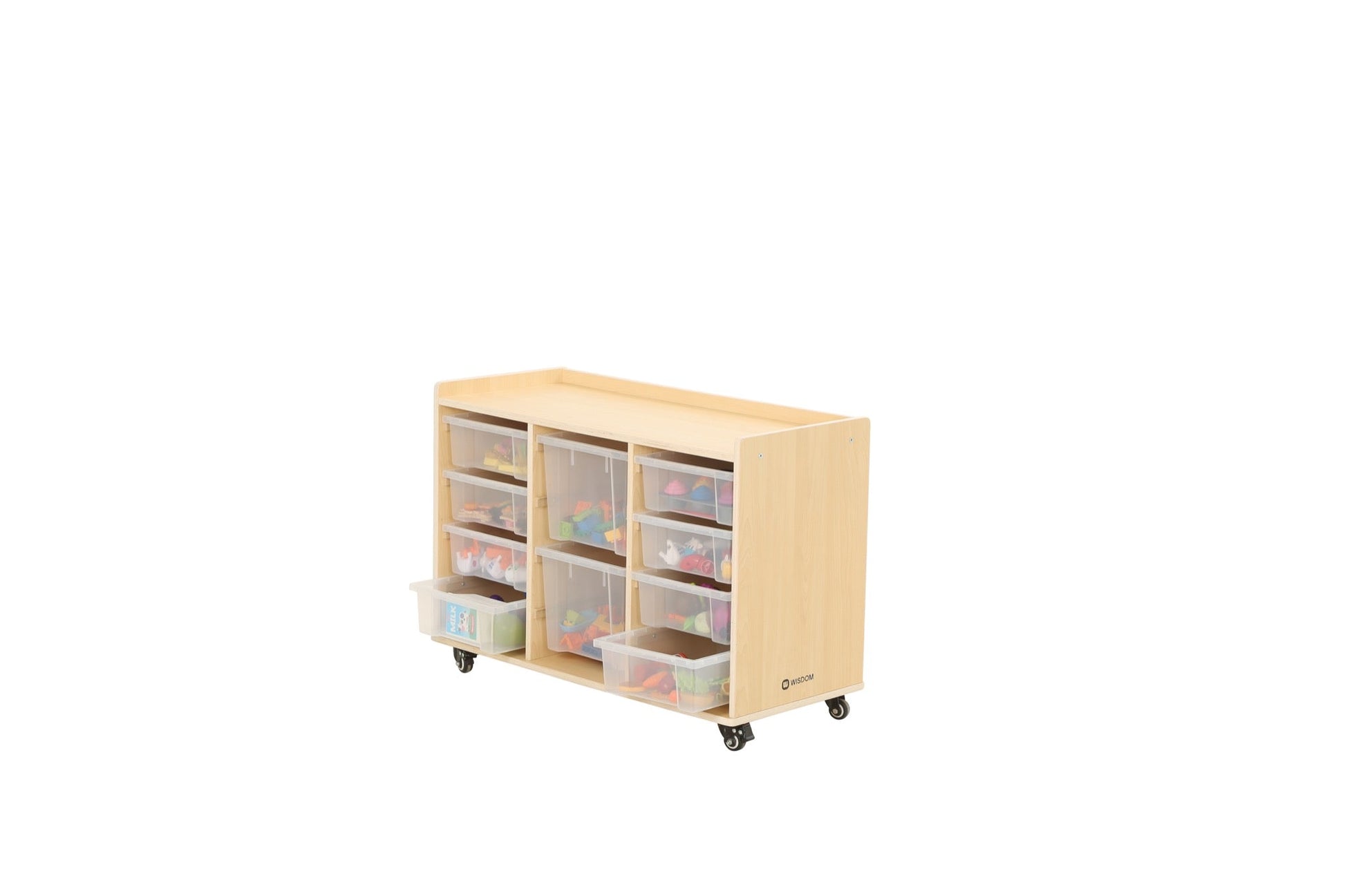 Wisdom - Opbergkast op wieltjes met 10 bakken (8 klein, 2 groot) - Playlaan