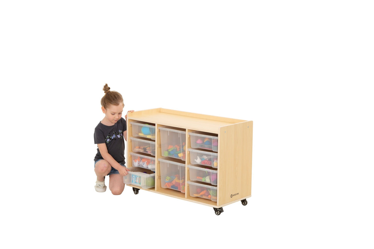 Wisdom - Opbergkast op wieltjes met 10 bakken (8 klein, 2 groot) - Playlaan