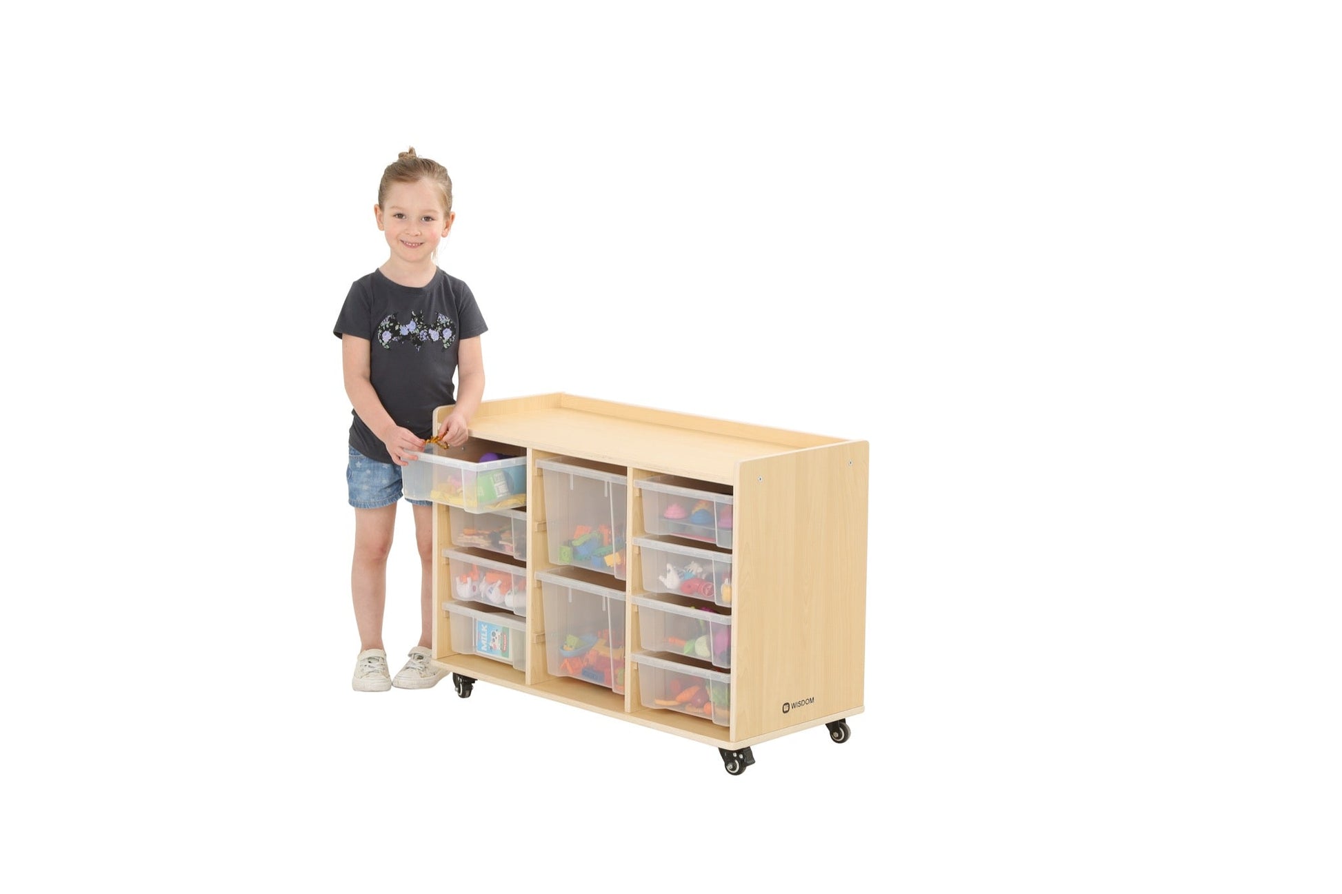 Wisdom - Opbergkast op wieltjes met 10 bakken (8 klein, 2 groot) - Playlaan