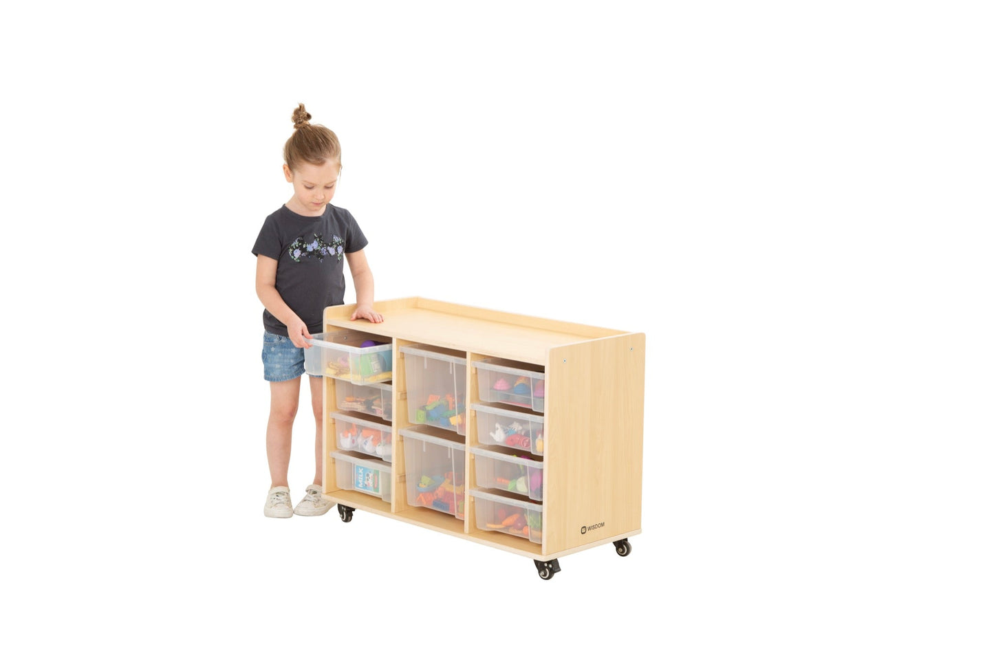 Wisdom - Opbergkast op wieltjes met 10 bakken (8 klein, 2 groot) - Playlaan