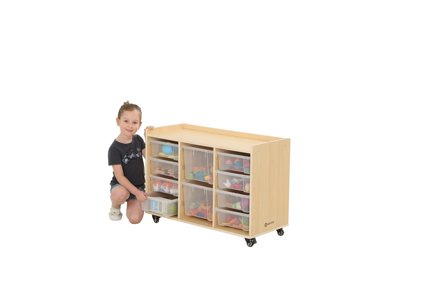 Wisdom - Opbergkast op wieltjes met 10 bakken (8 klein, 2 groot) - Playlaan
