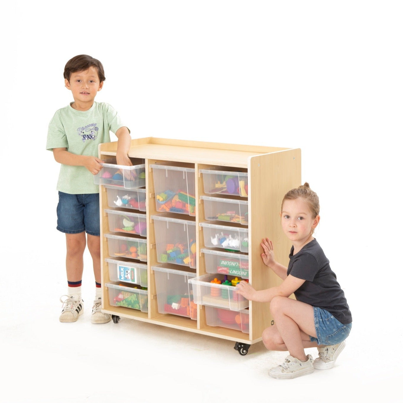 Wisdom - Opbergkast op wieltjes met 15 bakken (12 klein, 3 groot) - Playlaan