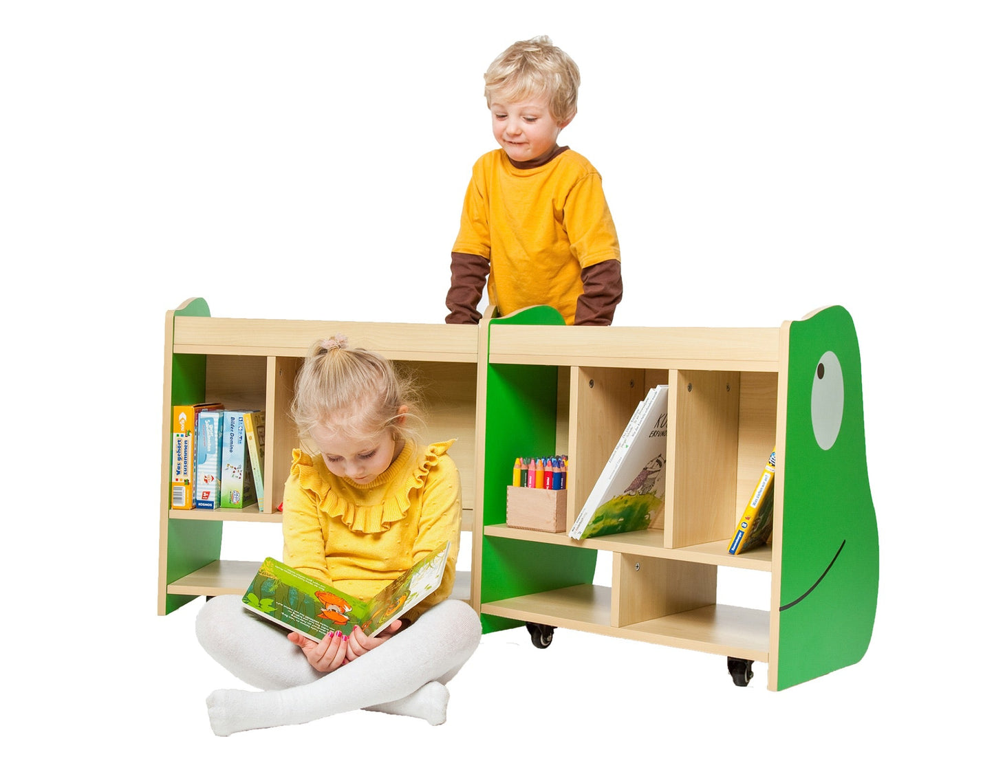 Wisdom - Opvouwbare boekenbak op wieltjes Kikker - Playlaan