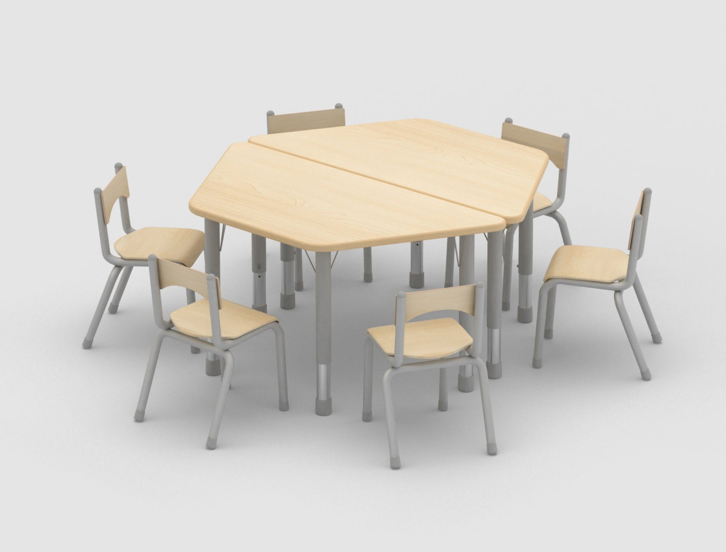 Wisdom - Trapeziumvormige tafel voor klaslokaal verstelbaar - Owlaf - Playlaan