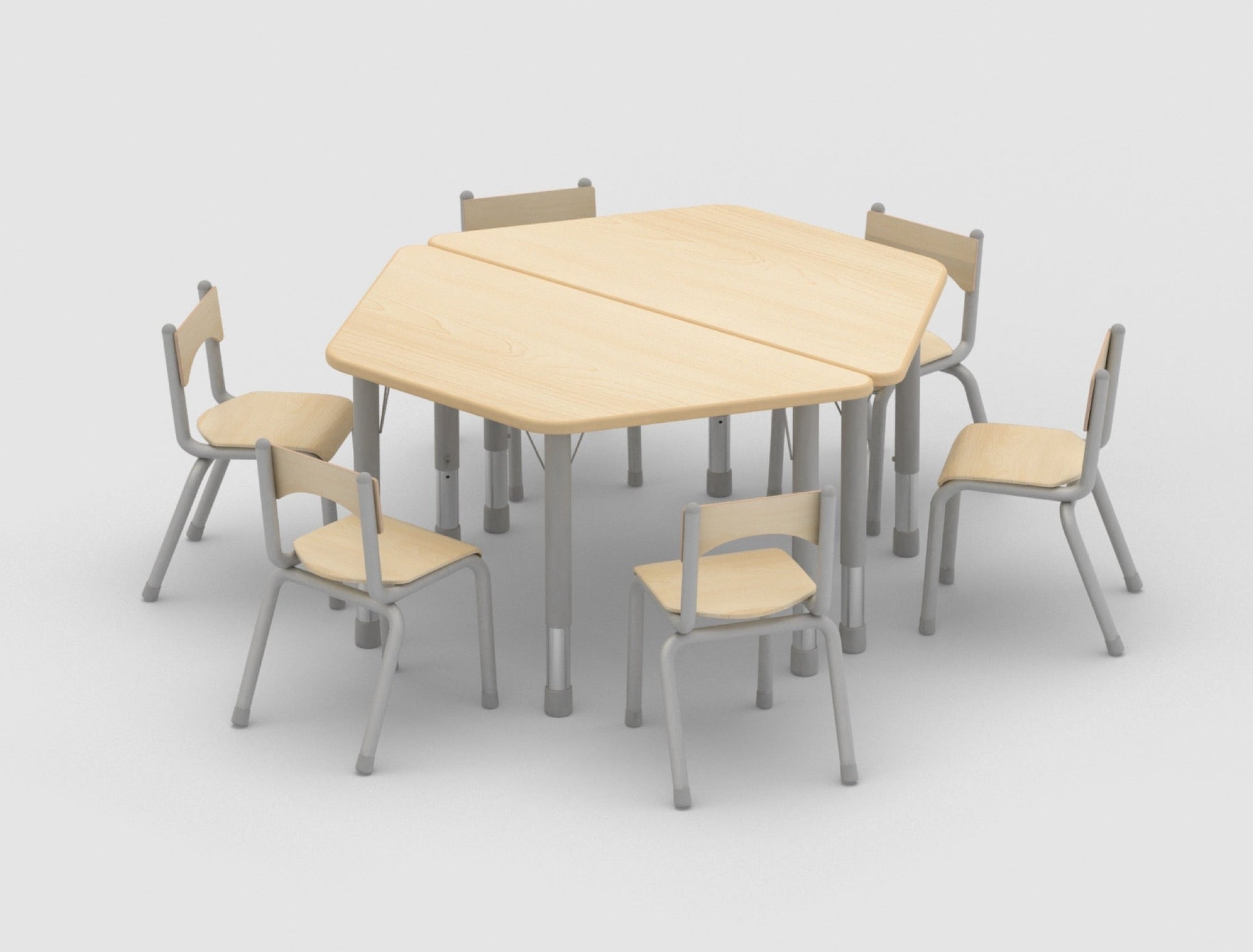 Wisdom - Trapeziumvormige tafel voor klaslokaal verstelbaar - Owlaf - Playlaan