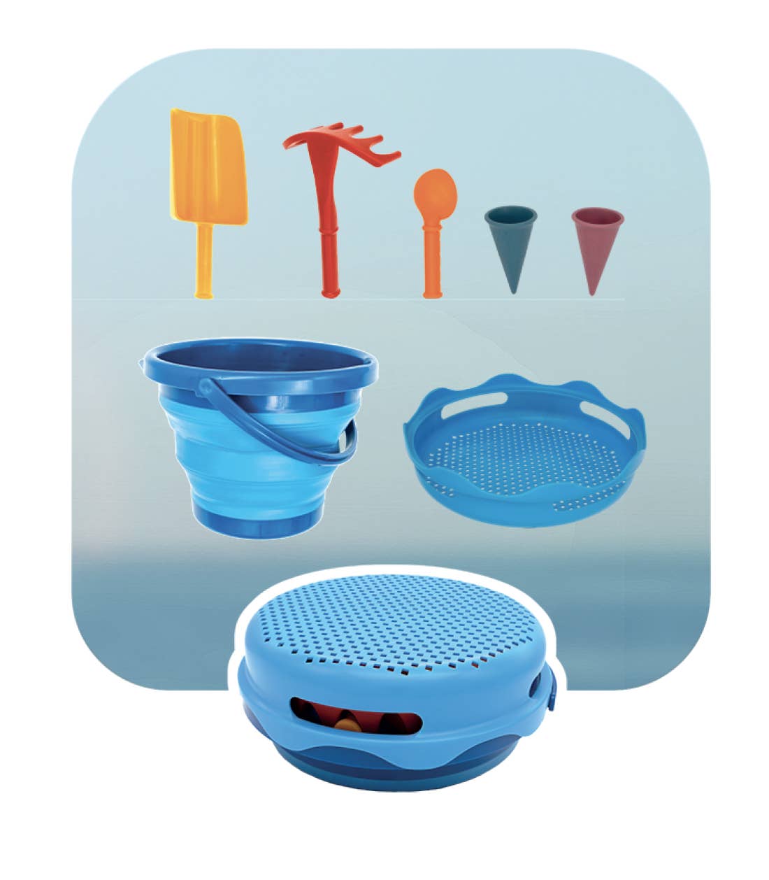 CompacToys - Opvouwbare strandset 7 delig - blauw - Playlaan