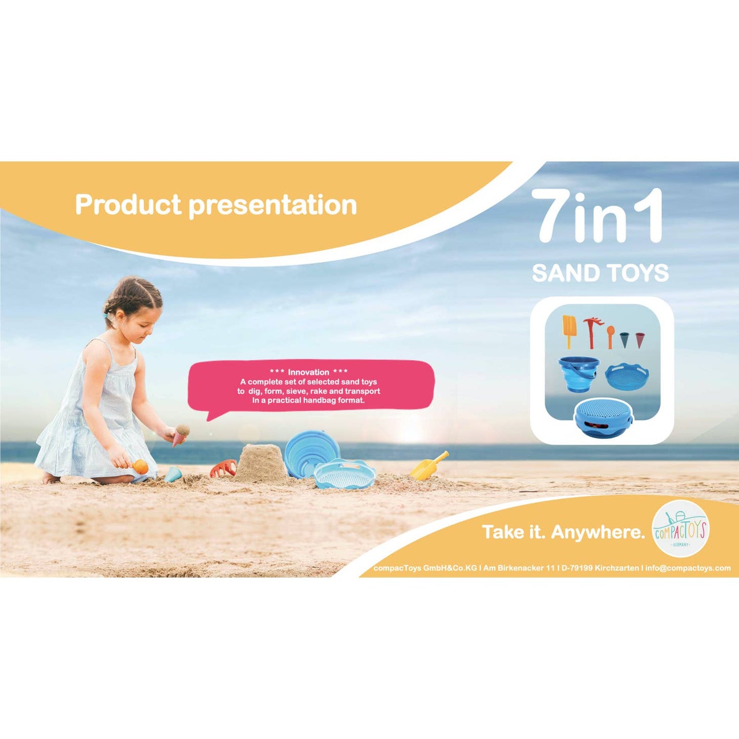 CompacToys - Opvouwbare strandset 7 delig - blauw - Playlaan