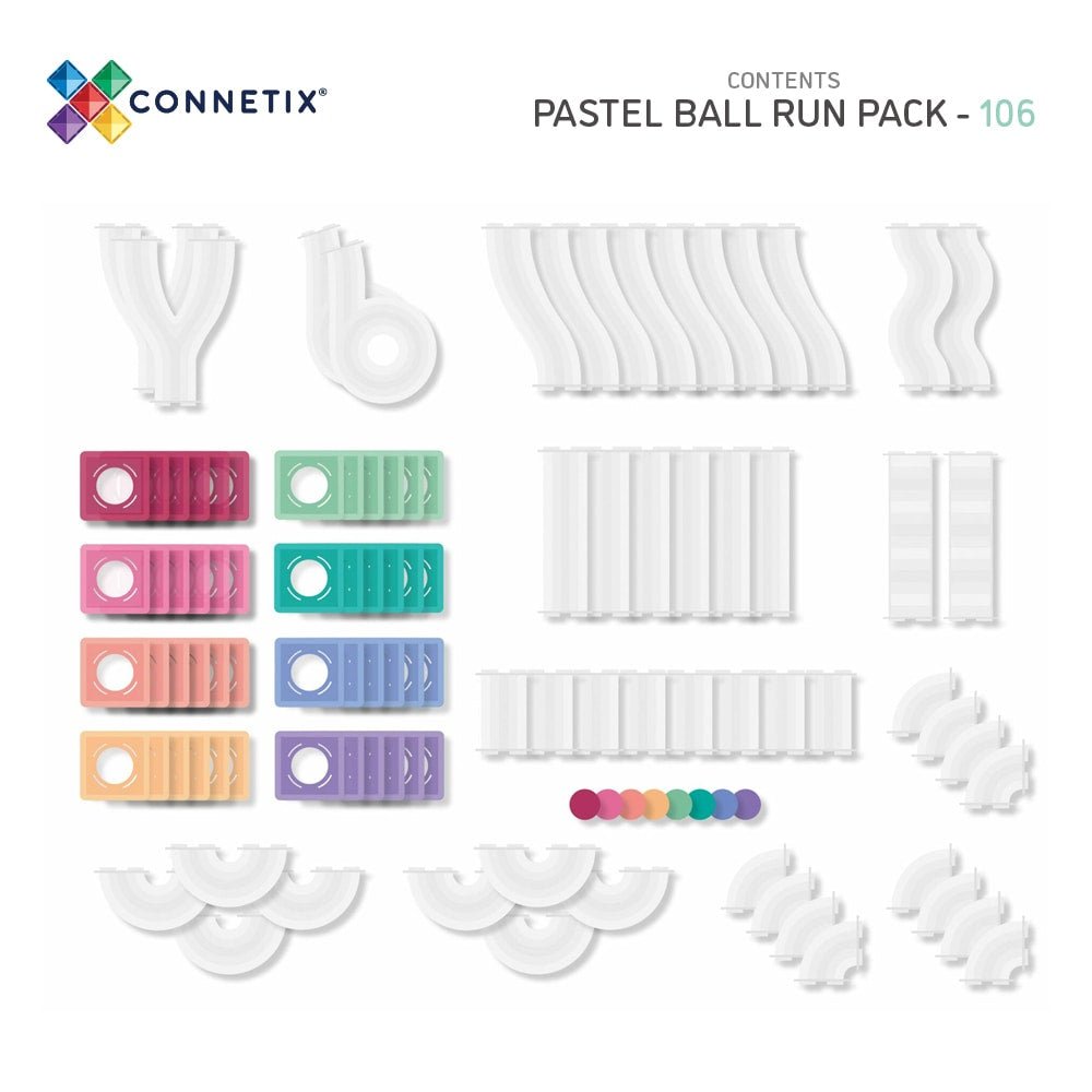 Connetix - Pastel Ball Run Pack - Knikkerbaan set 106 st - Playlaan