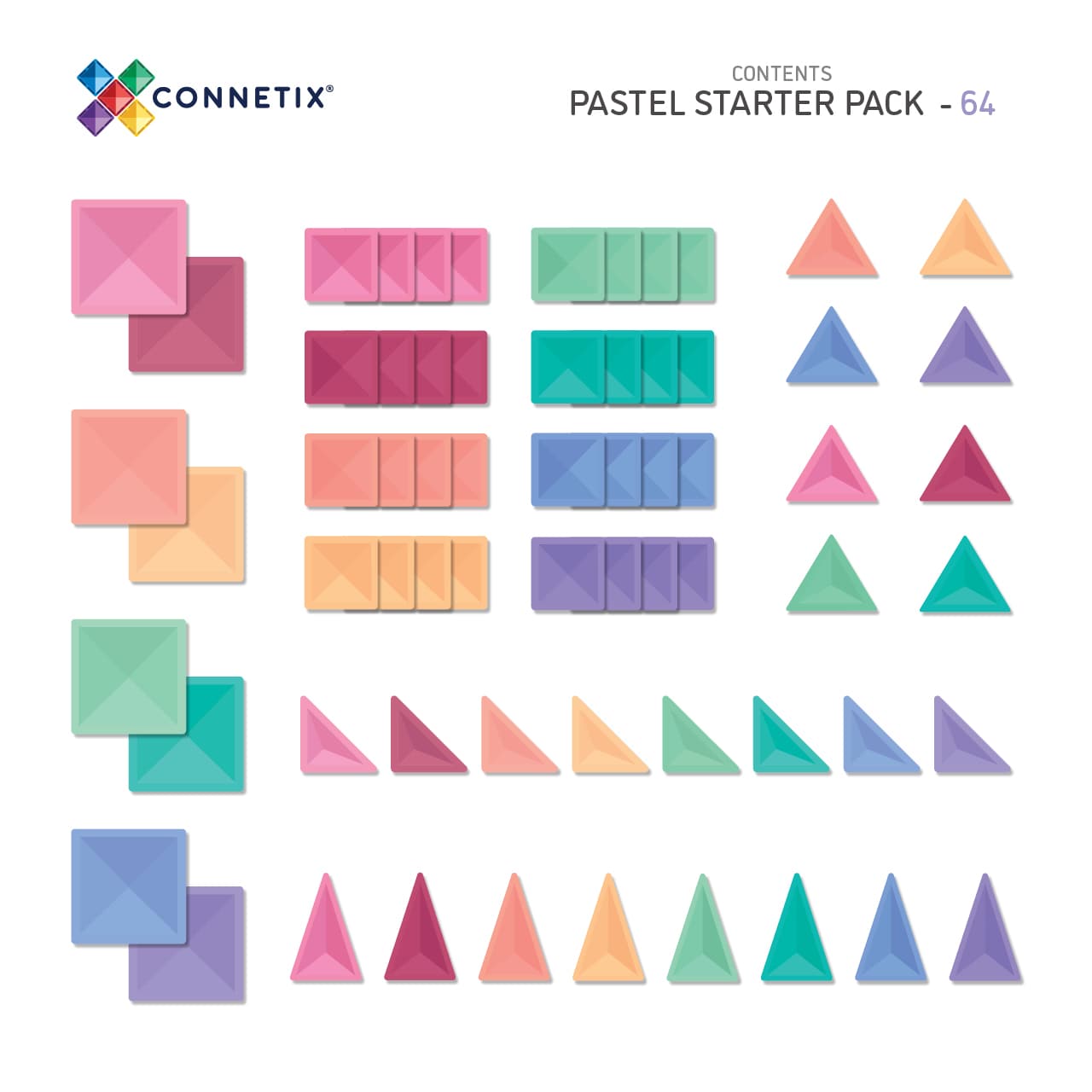 Connetix - Pastel Magnetische Tegels Starter Pack set 64st - Playlaan