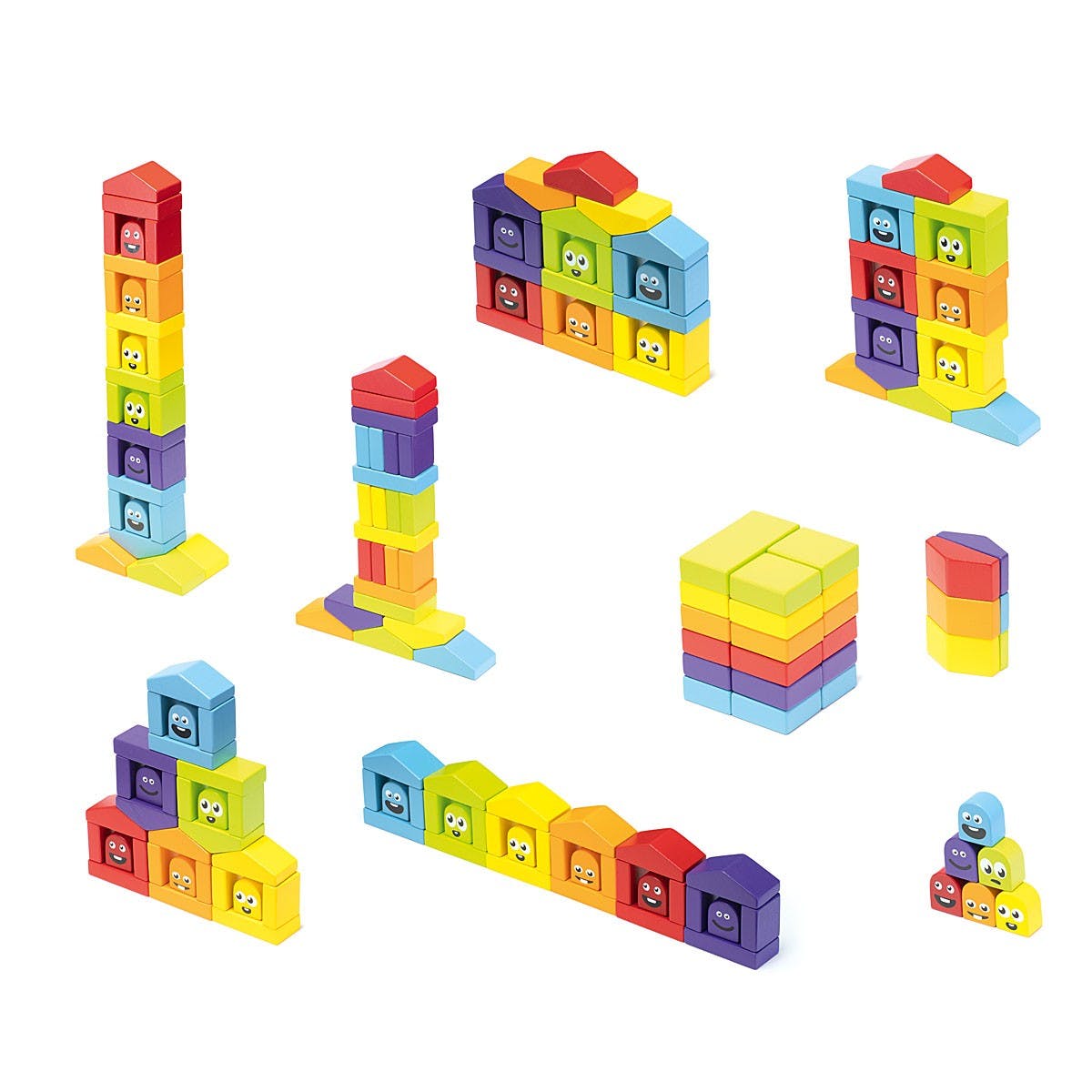 Cubika - Wooden construction set "Colorful houses emotions" - Playlaan