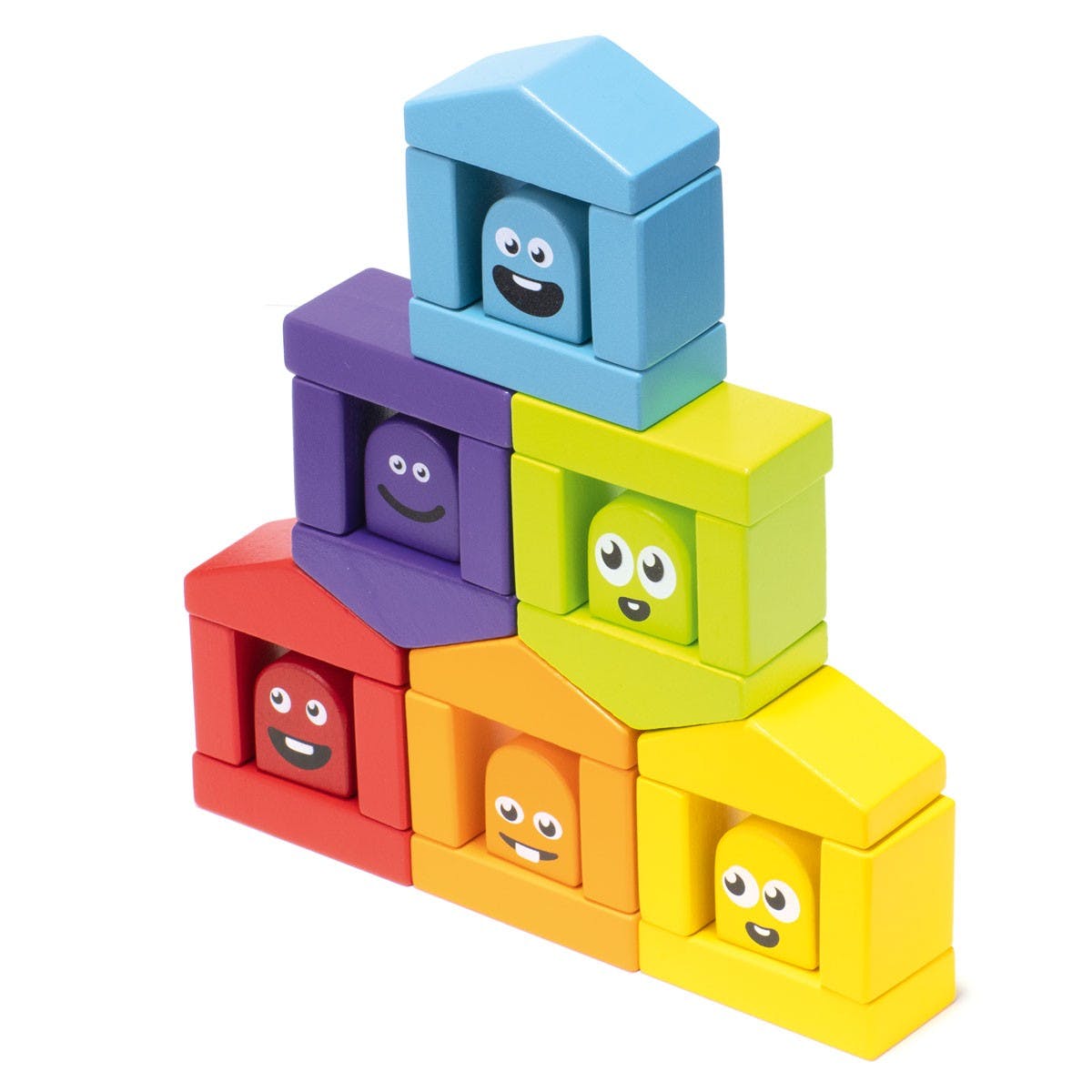 Cubika - Wooden construction set "Colorful houses emotions" - Playlaan