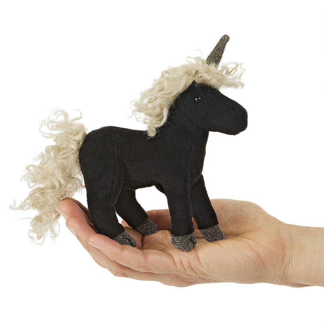 Folkmanis - Vinger poppetje - Mini Black Unicorn - Playlaan