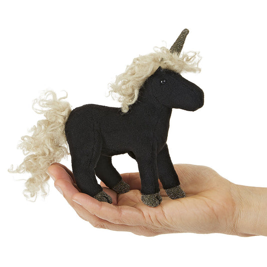 Folkmanis - Vinger poppetje - Mini Black Unicorn - Playlaan