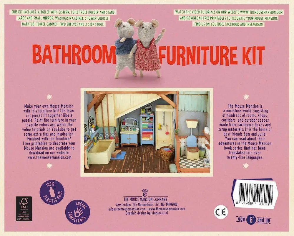 Het Muizenhuis - Kids Diy Dollhouse Furniture Kit - Bathroom (Scale 1:12) - Playlaan