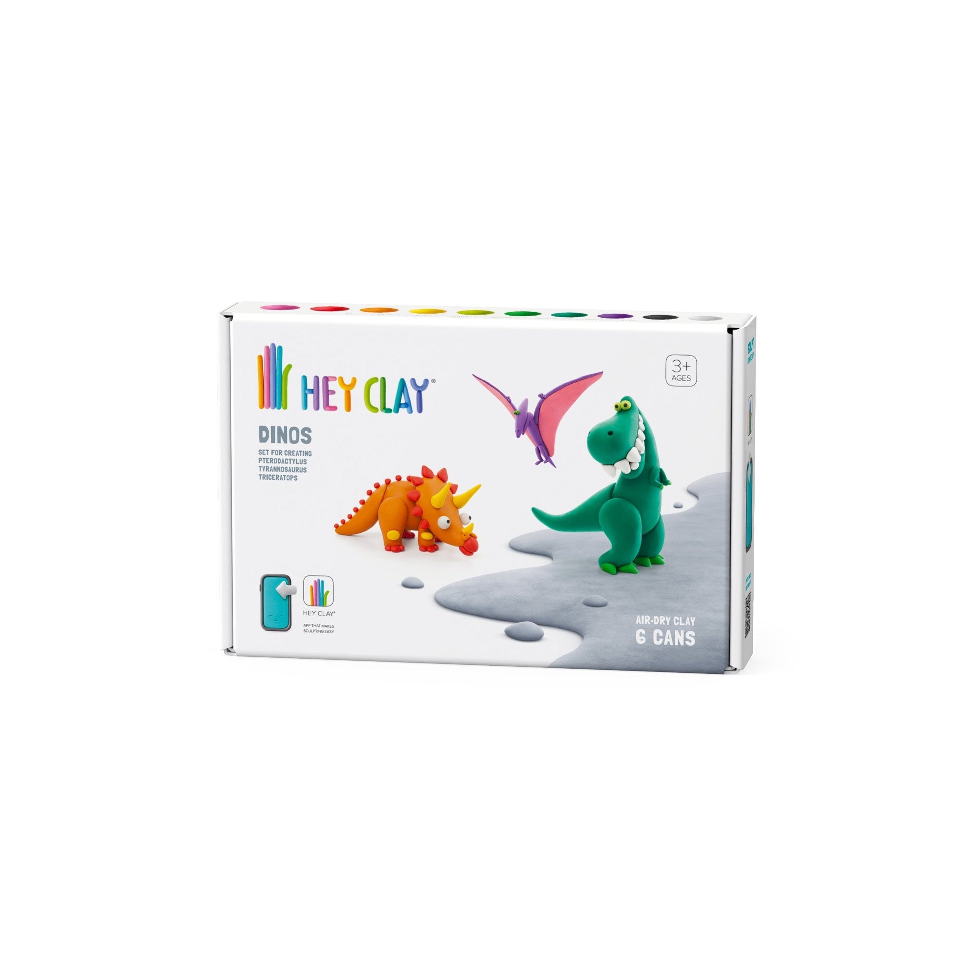 Hey Clay - Boetseerklei speelset Dinos Pterodactylus Triceratops Tyrannosaurus - 6 potjes - Playlaan