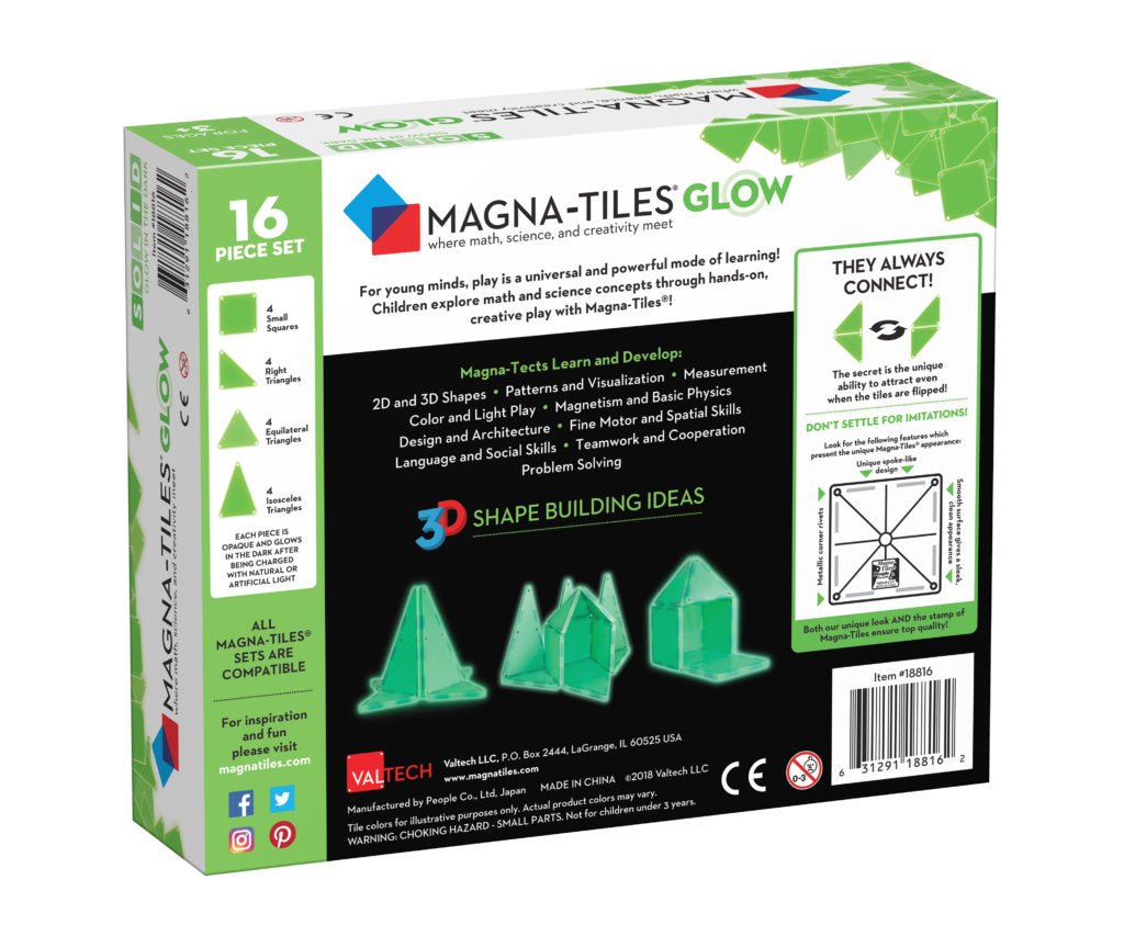 Magna-Tiles - Magnetische Tegels Glow in the Dark set van 16 stuks - Playlaan