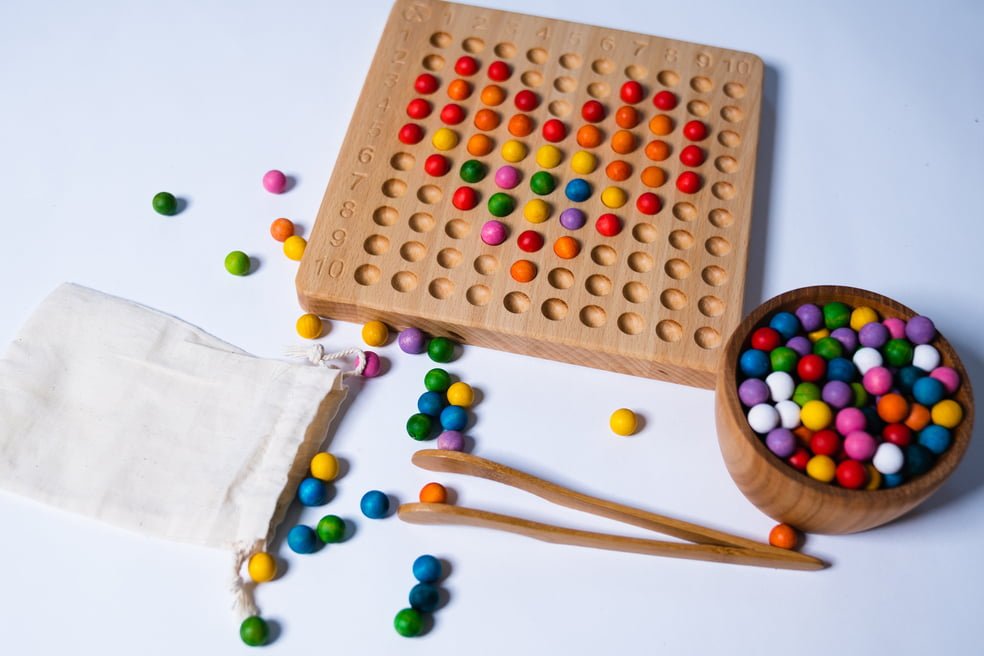 Pagalou - 10 Times Multiplication Set - Board + Wooden Balls - Playlaan
