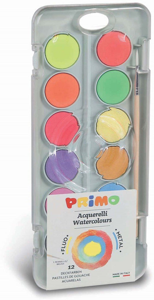 Primo - Aquarelverf tablet/penseel 8 metal + 4 Fluo - Playlaan