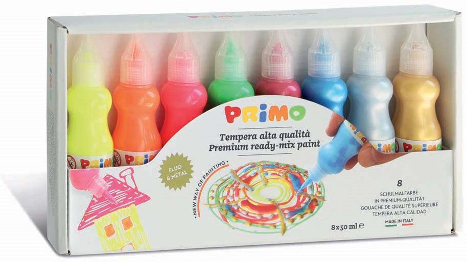 Primo - Plakkaatverf in Spuitflesje Metal + Fluo ( 8x50ml) - Playlaan
