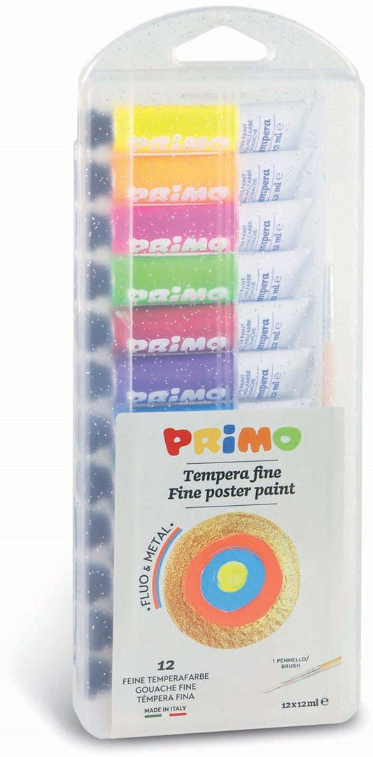 Primo - Plakkaatverf Metal + Fluo in Tube ( 12 x 12ml ) in doos - Playlaan