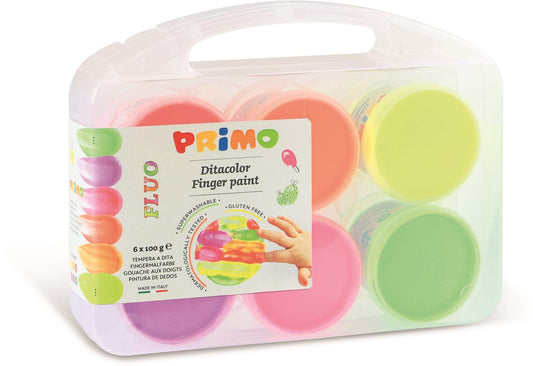 Primo - Vingerverf Fluor 6 potjes in koffer ( 6x100gr) - Playlaan